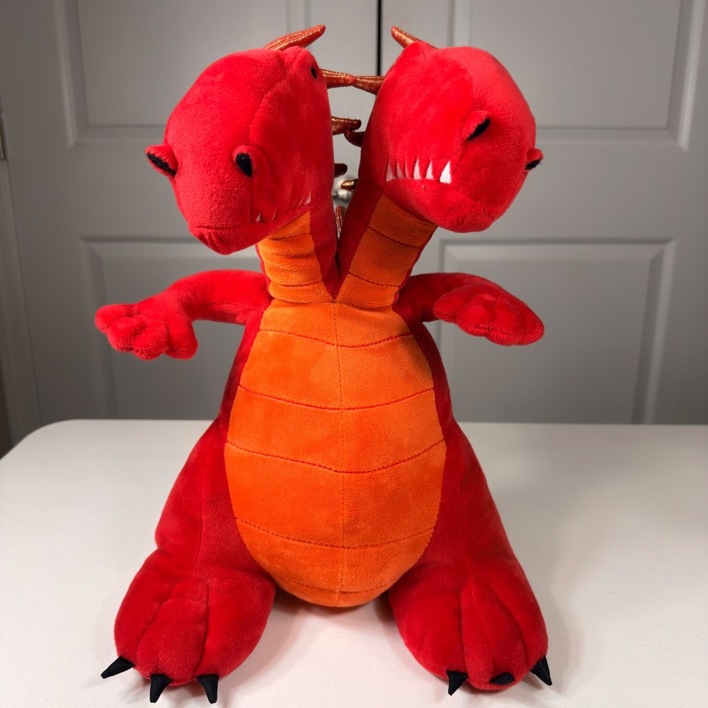 Pillowfort Two Headed Dragon Figural Throw Pillow Red Orange Plush 14in Kids